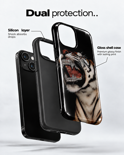 Rhinestone Tiger Gloss Shell Dual Protection iPhone Case
