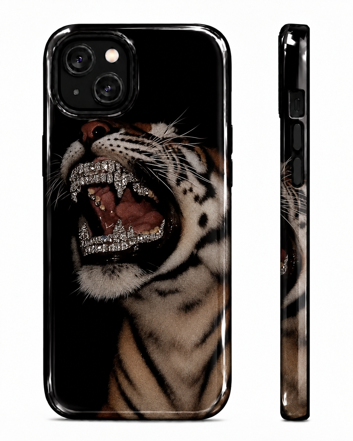Rhinestone Tiger Gloss Shell Dual Protection iPhone Case