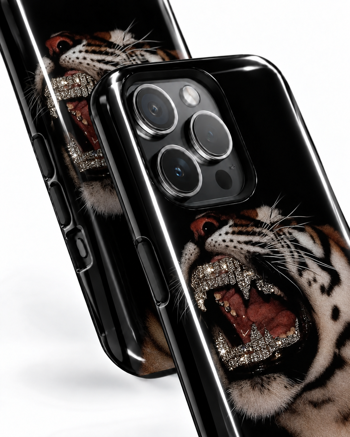 Rhinestone Tiger Gloss Shell Dual Protection iPhone Case
