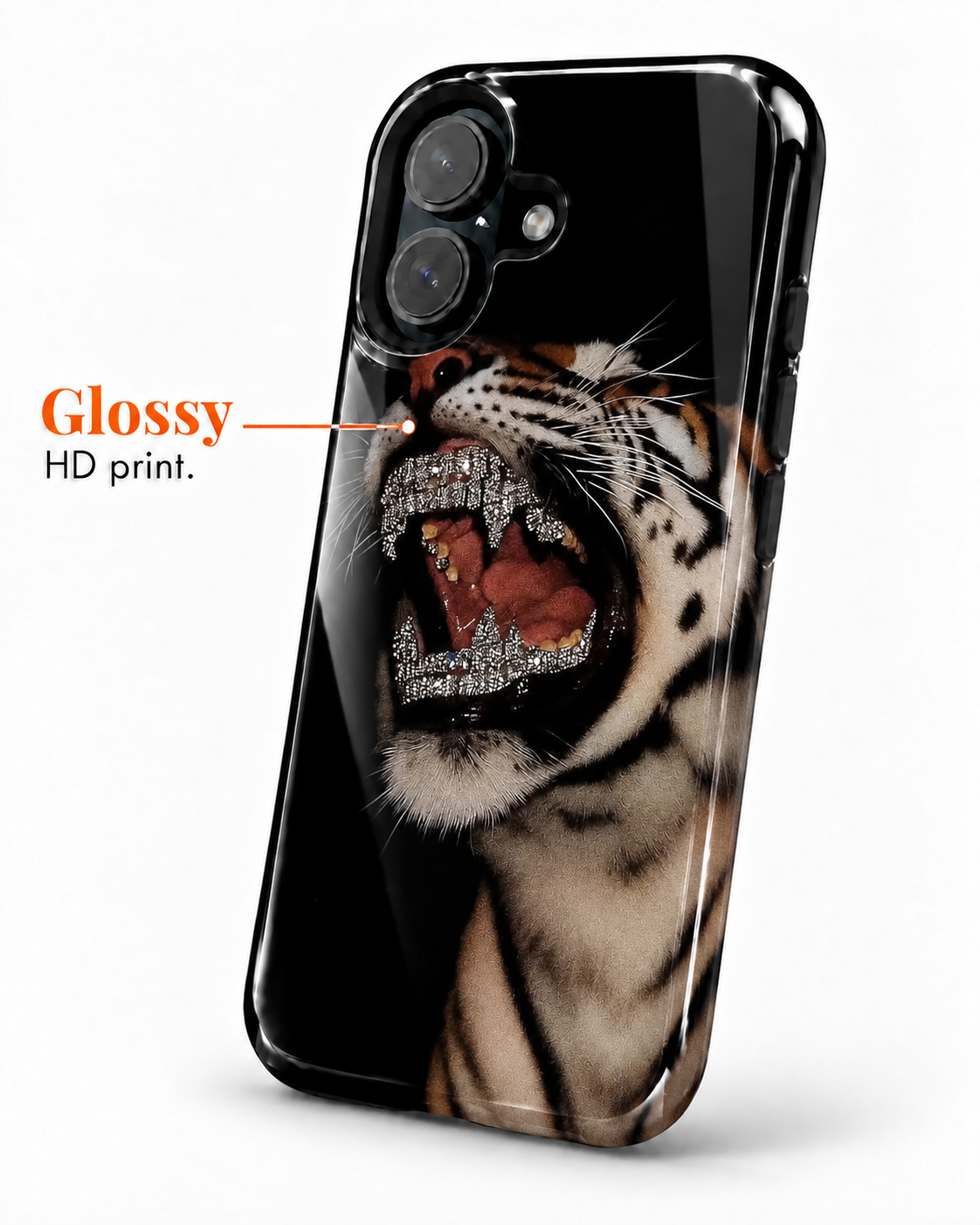 Rhinestone Tiger Gloss Shell Dual Protection iPhone Case