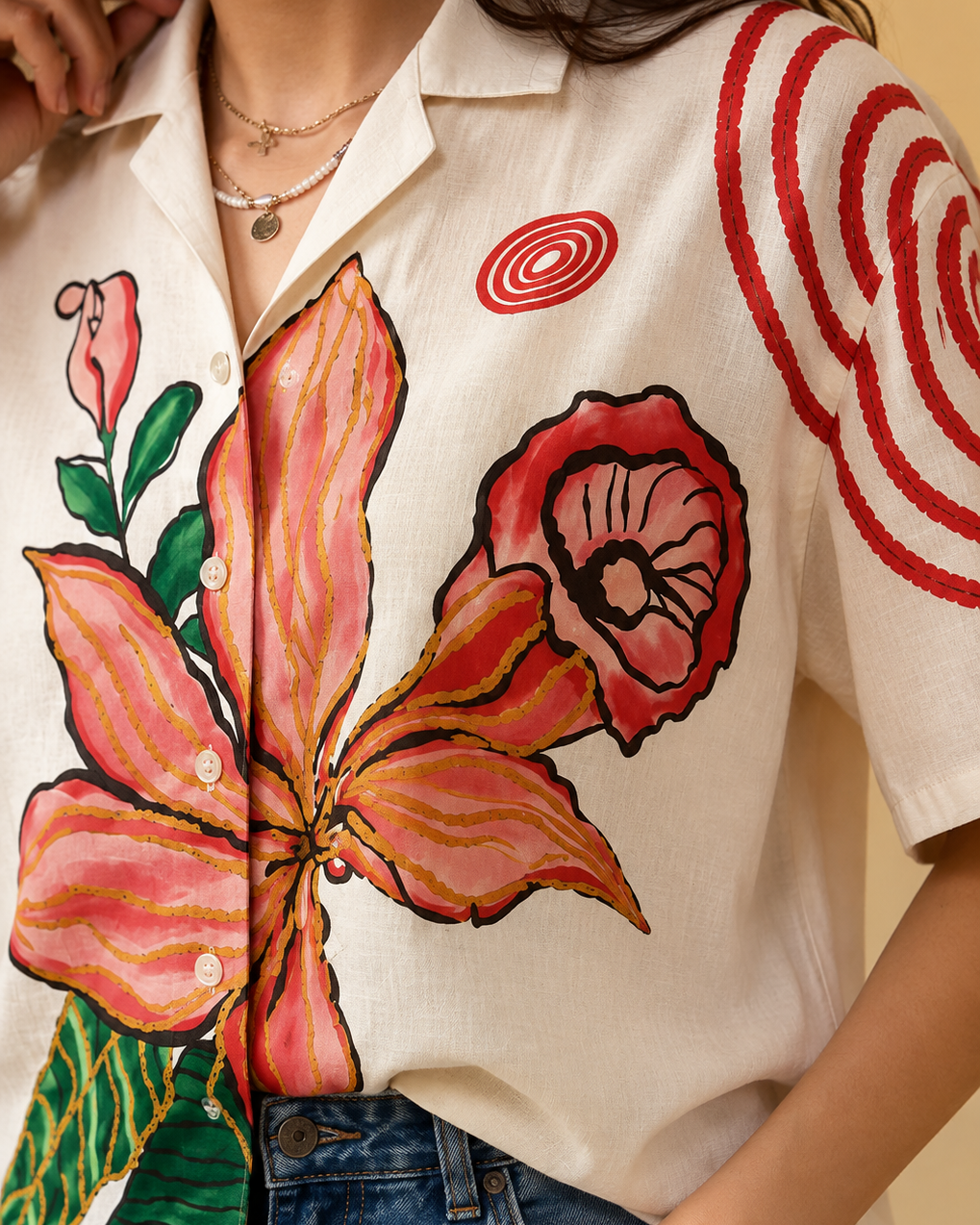 Women’s Oversized Floral Print Linen Cotton Shirt