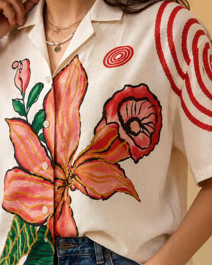 Women’s Oversized Floral Print Linen Cotton Shirt