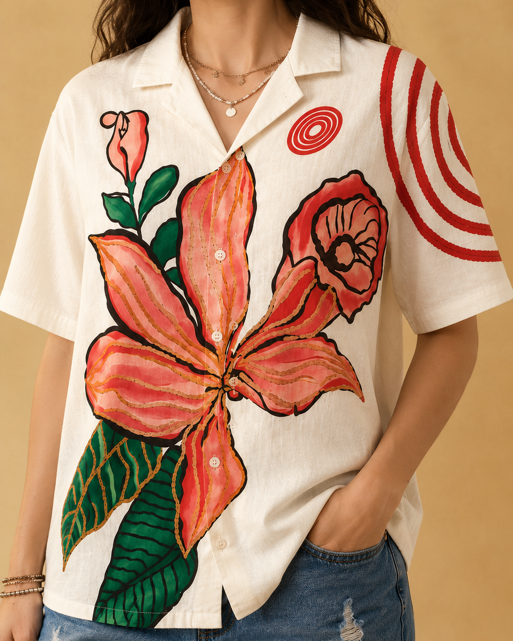 Women’s Oversized Floral Print Linen Cotton Shirt