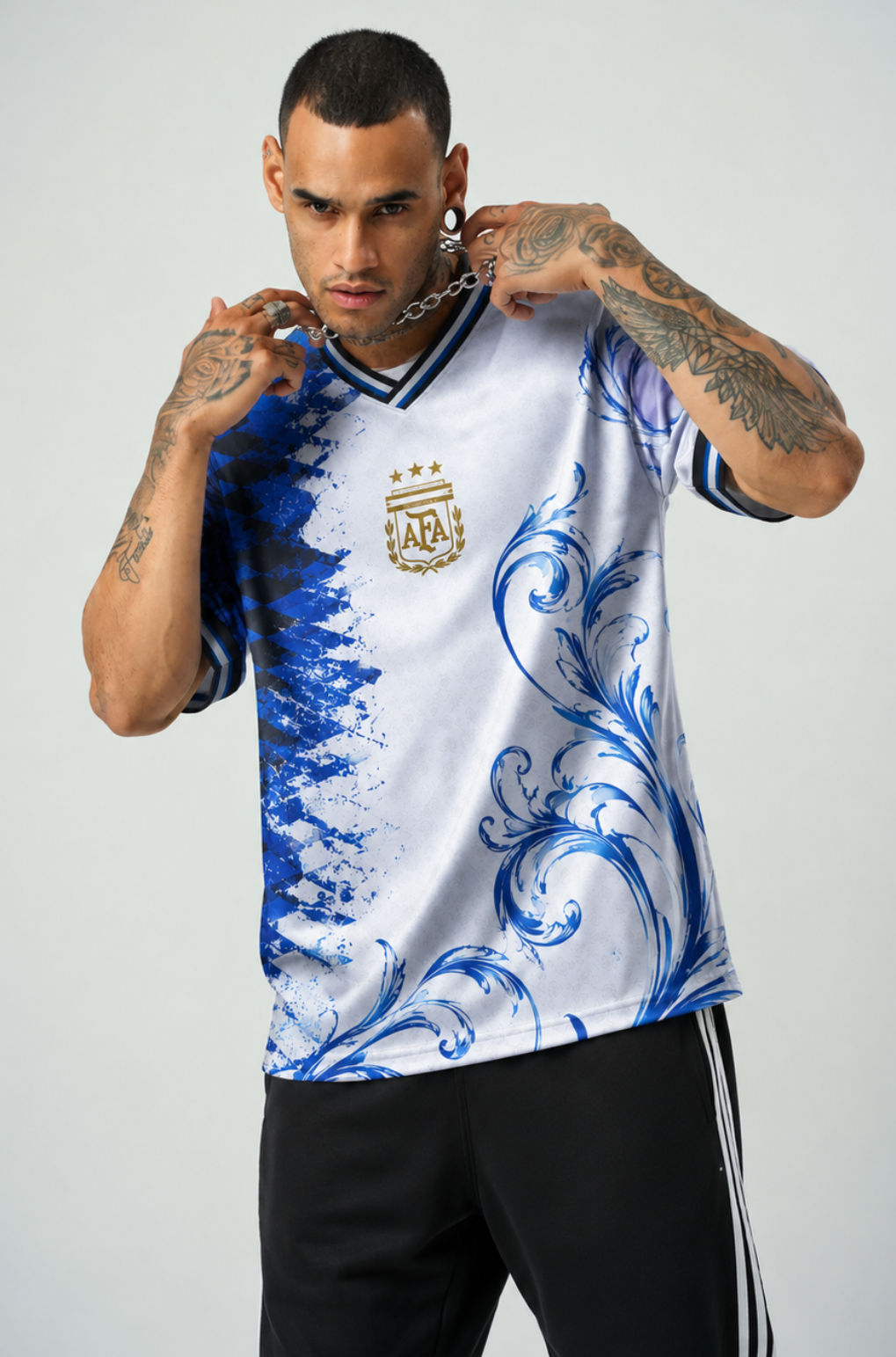Argentina Retro X Fusion Jersey | V-Neck Oversized T-shirt