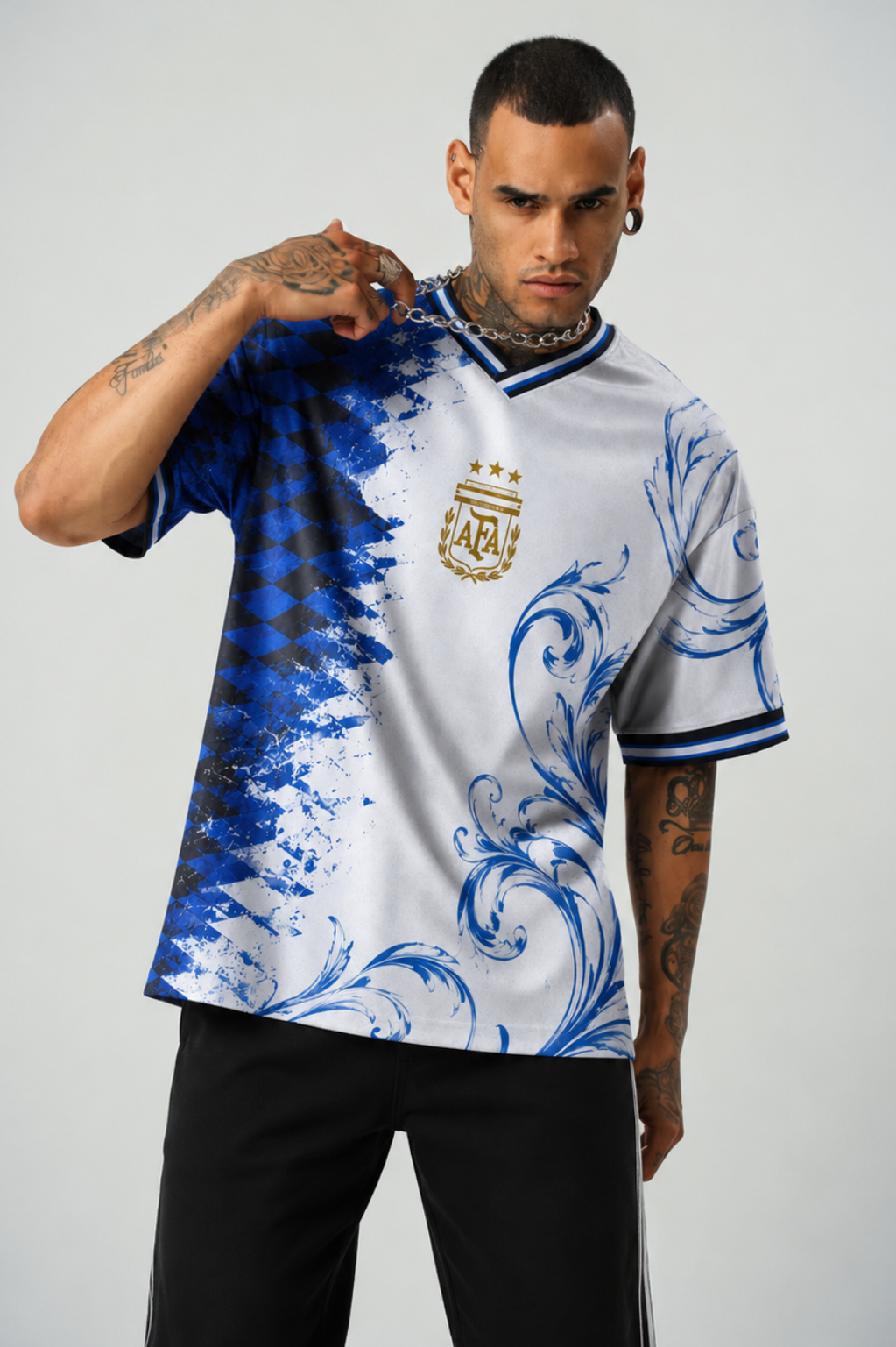 Argentina Retro X Fusion Jersey | V-Neck Oversized T-shirt