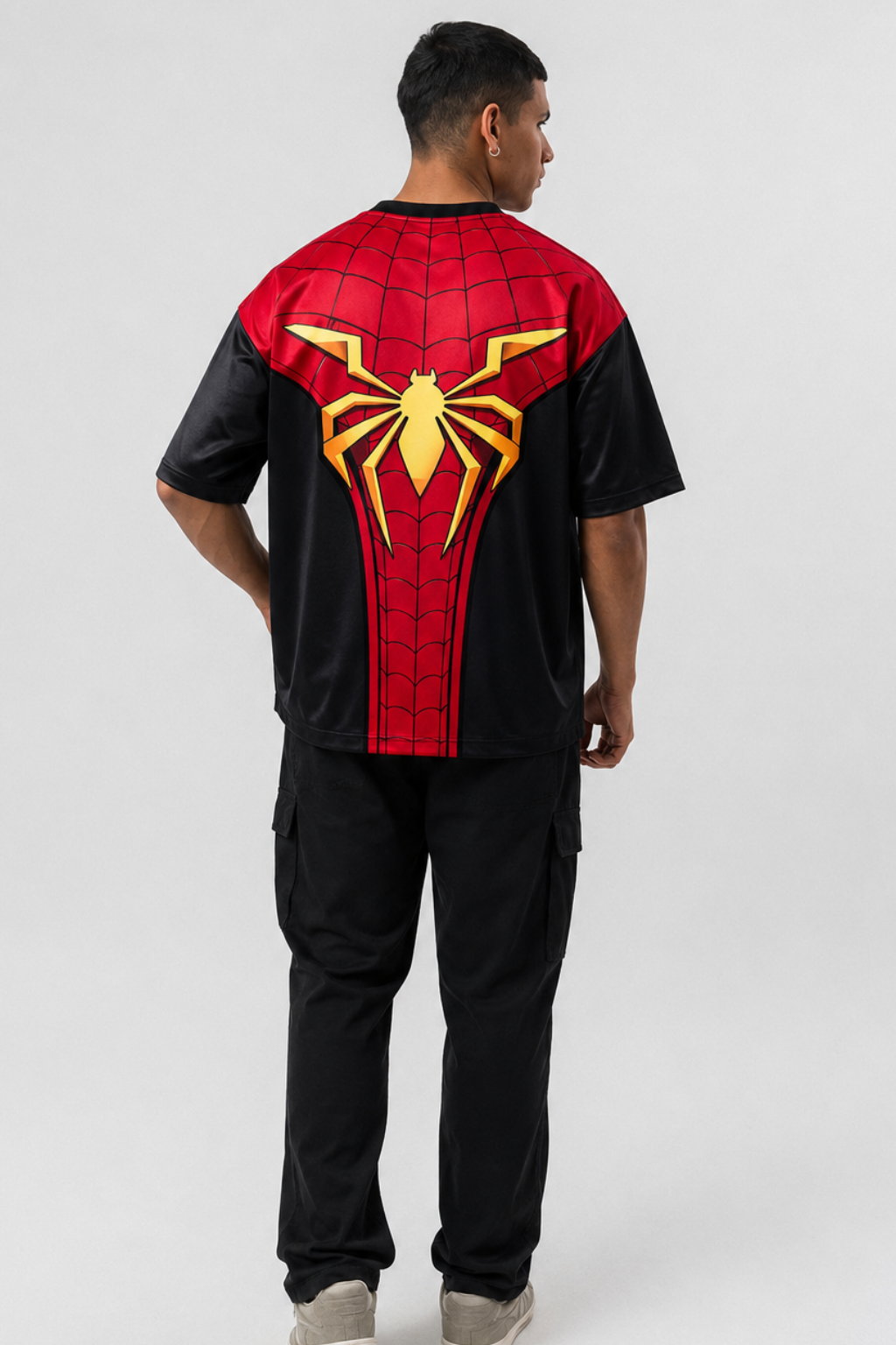 Spider-Inspired Red & Black Oversized Jersey T-Shirt