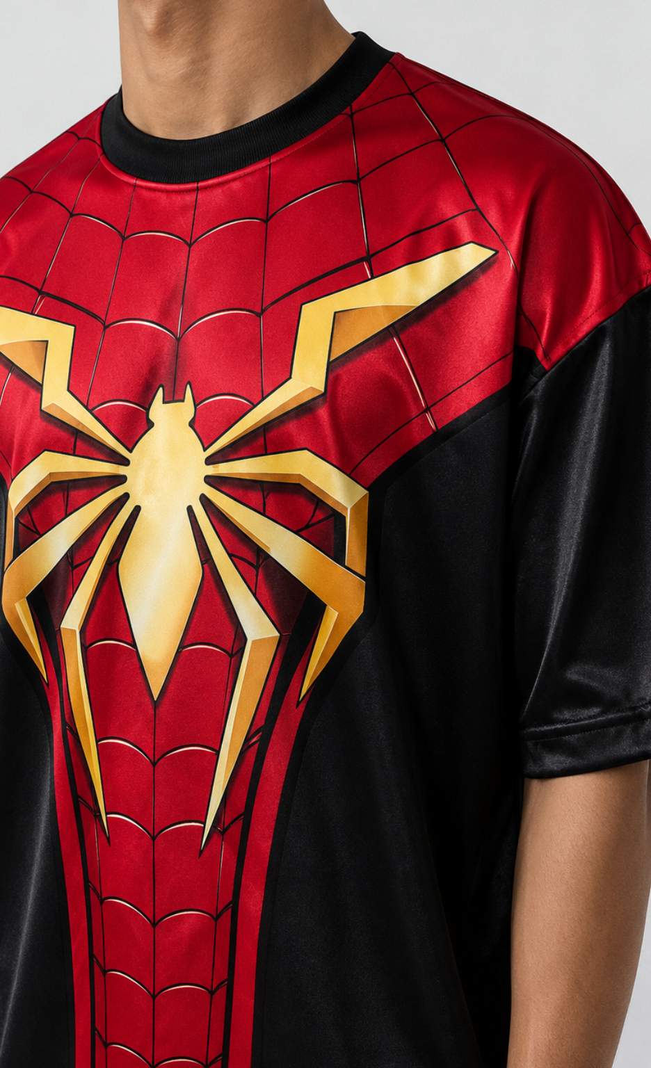 Spider-Inspired Red & Black Oversized Jersey T-Shirt