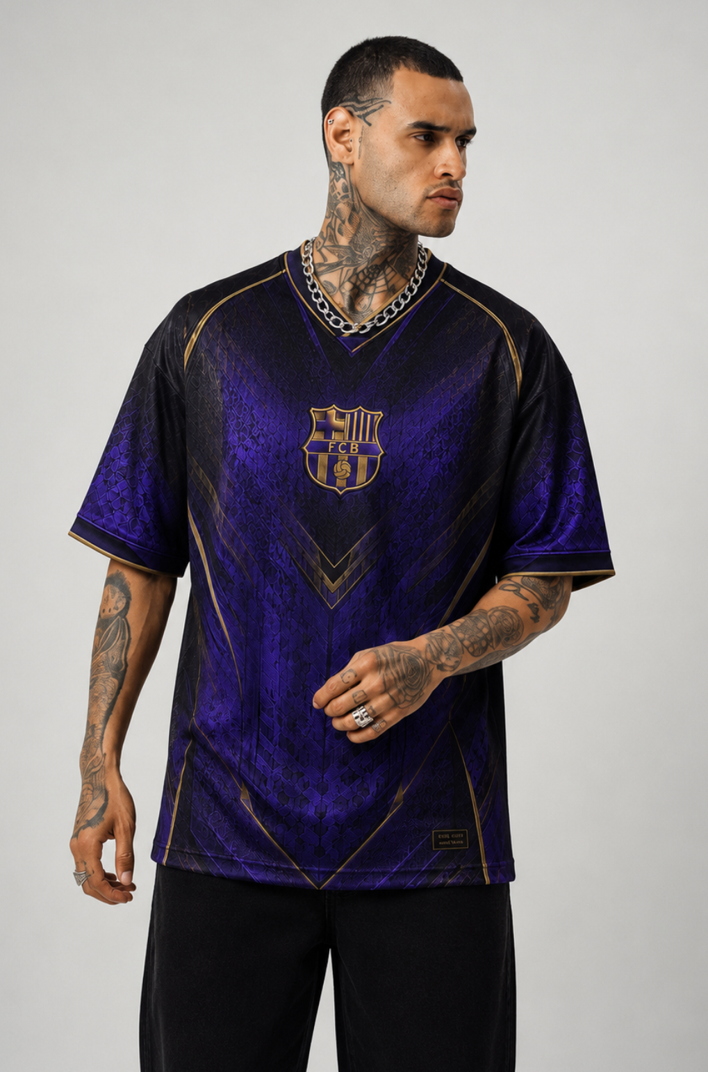Barca Away Inspired Jersey | V-Neck Oversized T-shirt