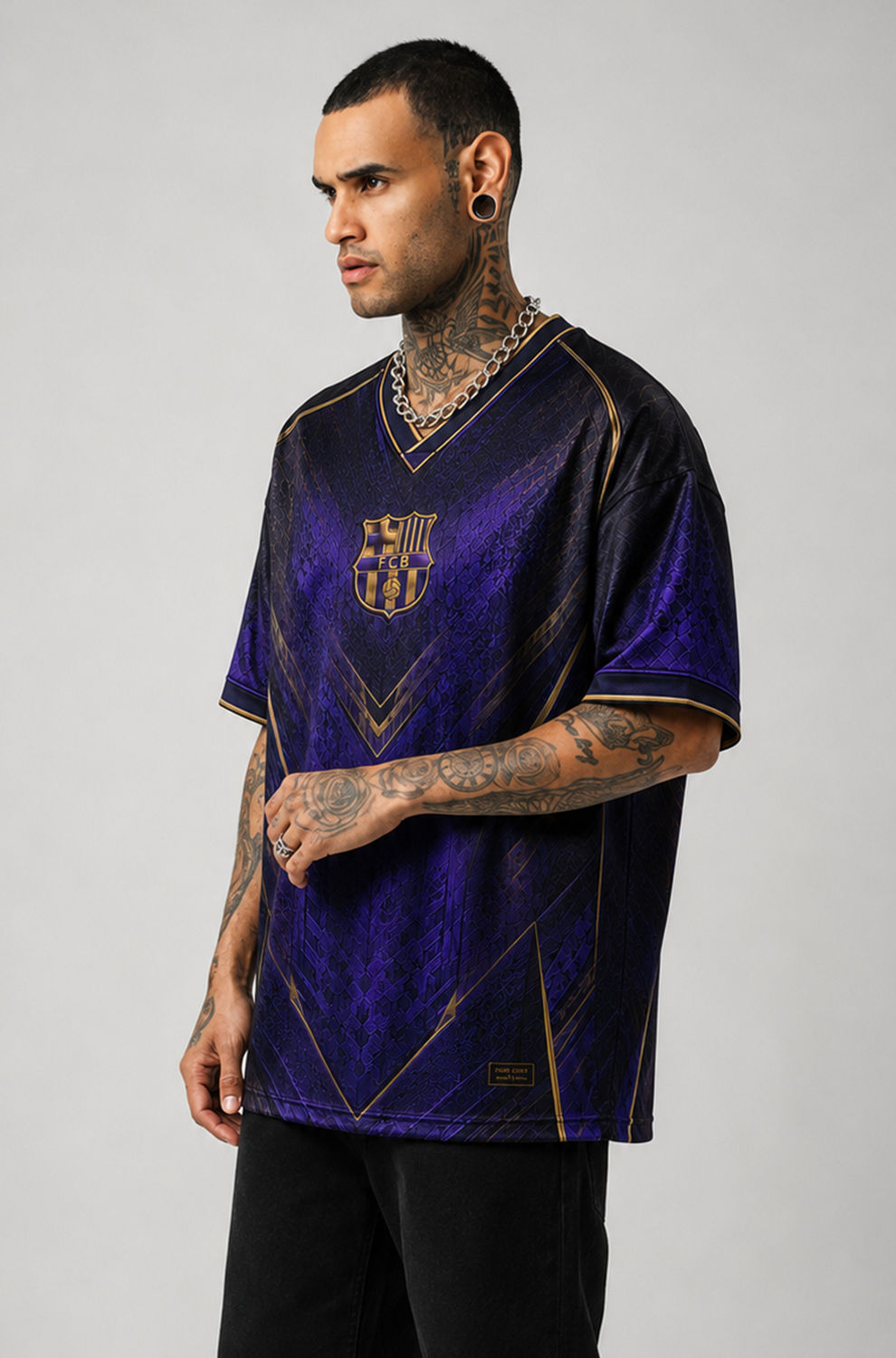 Barca Away Inspired Jersey | V-Neck Oversized T-shirt