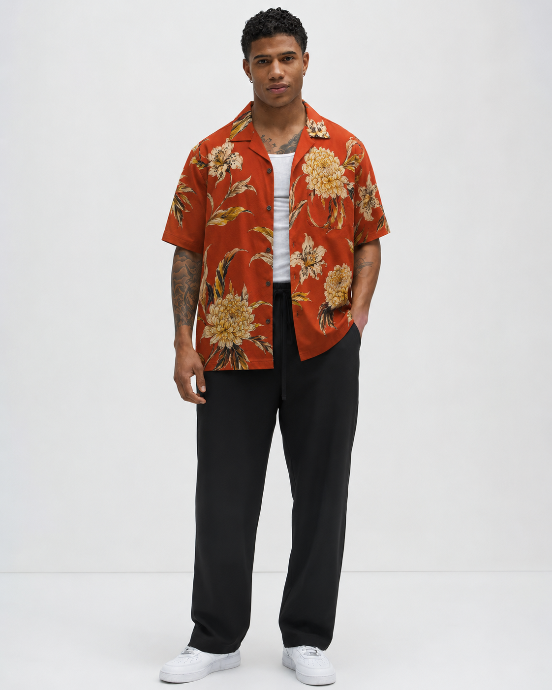 Men's Rust Bloom Linen Cotton Resort Shirt