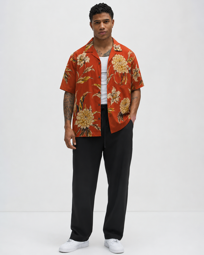 Men's Rust Bloom Linen Cotton Resort Shirt