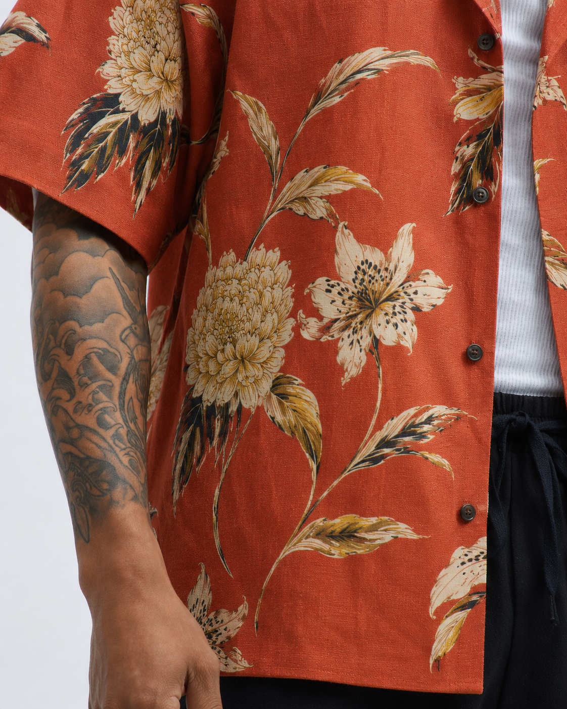 Men's Rust Bloom Linen Cotton Resort Shirt