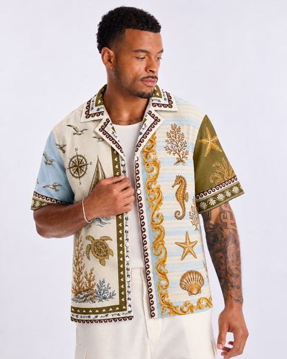 Oceanic Heritage Patchwork Men's Linen Shirt