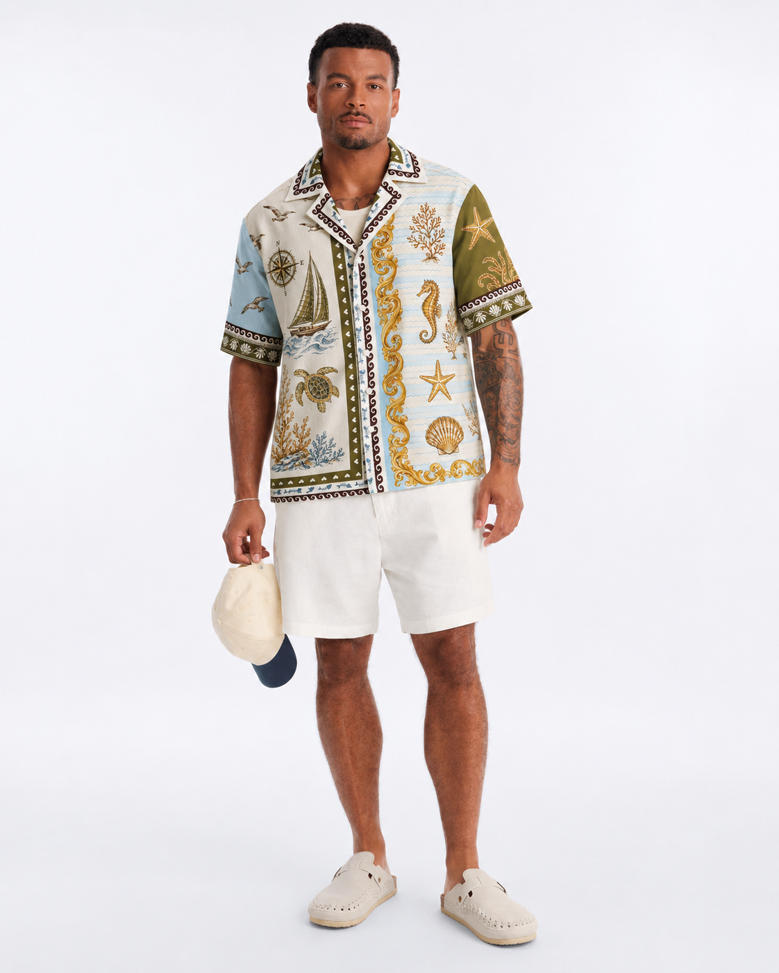 Oceanic Heritage Patchwork Men's Linen Shirt