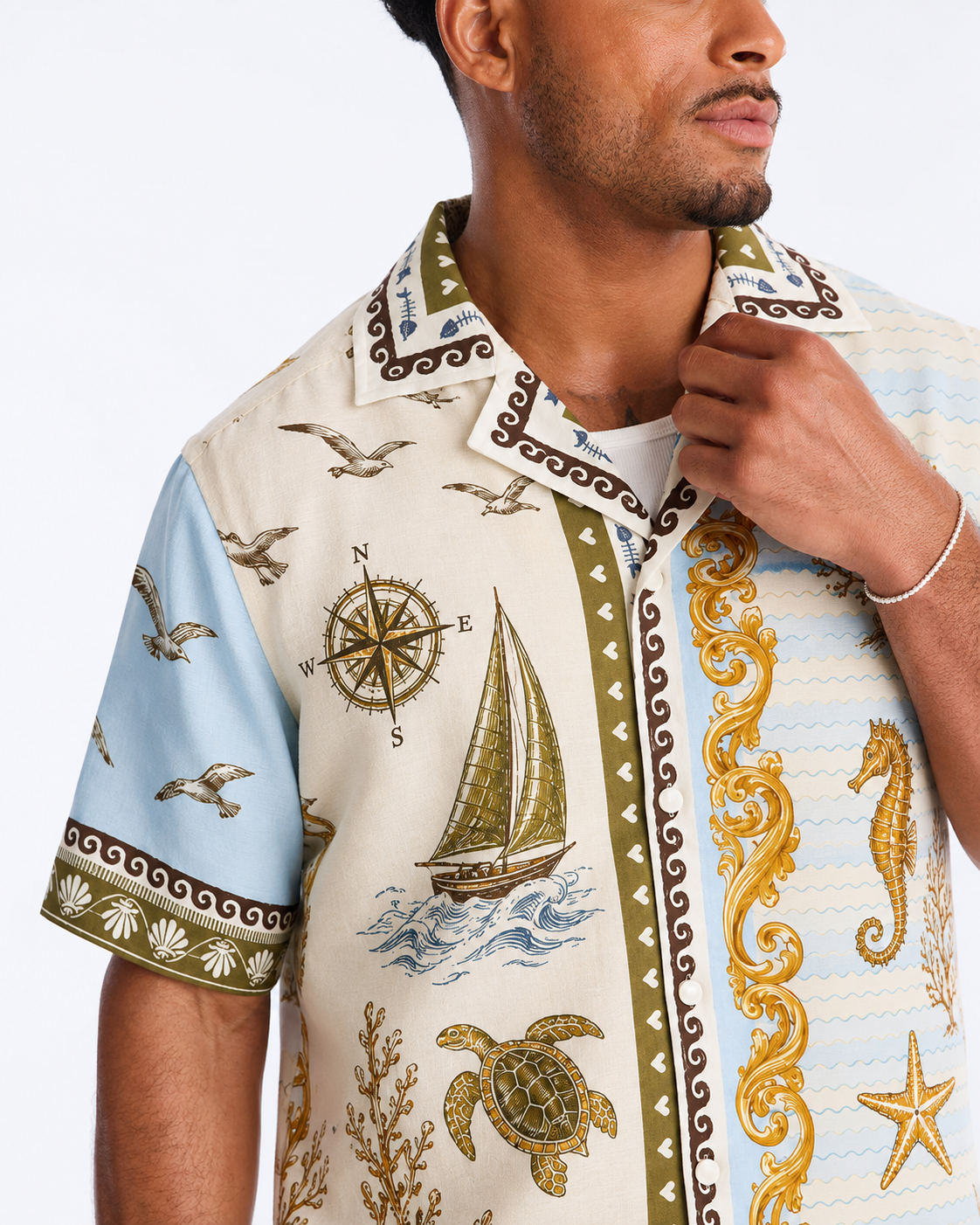 Oceanic Heritage Patchwork Men's Linen Shirt