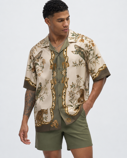 Vintage Wildlife Print Men's Linen Shirt