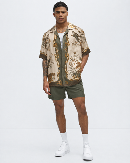 Vintage Wildlife Print Men's Linen Shirt