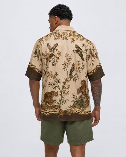 Vintage Wildlife Print Men's Linen Shirt