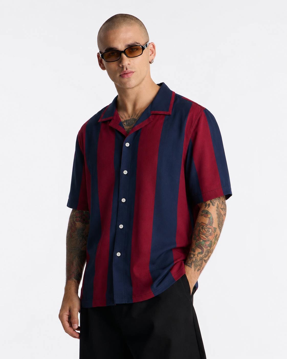 Men's Retro Vertical Stripe linen cotton Shirt