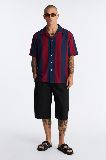 Men's Retro Vertical Stripe linen cotton Shirt