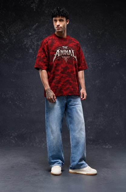 The Animal Graphic Oversized T-Shirt – Red Camo