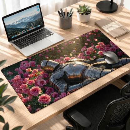 Iron Knight in Bloom | Rose Garden Valor Gaming Deskmat