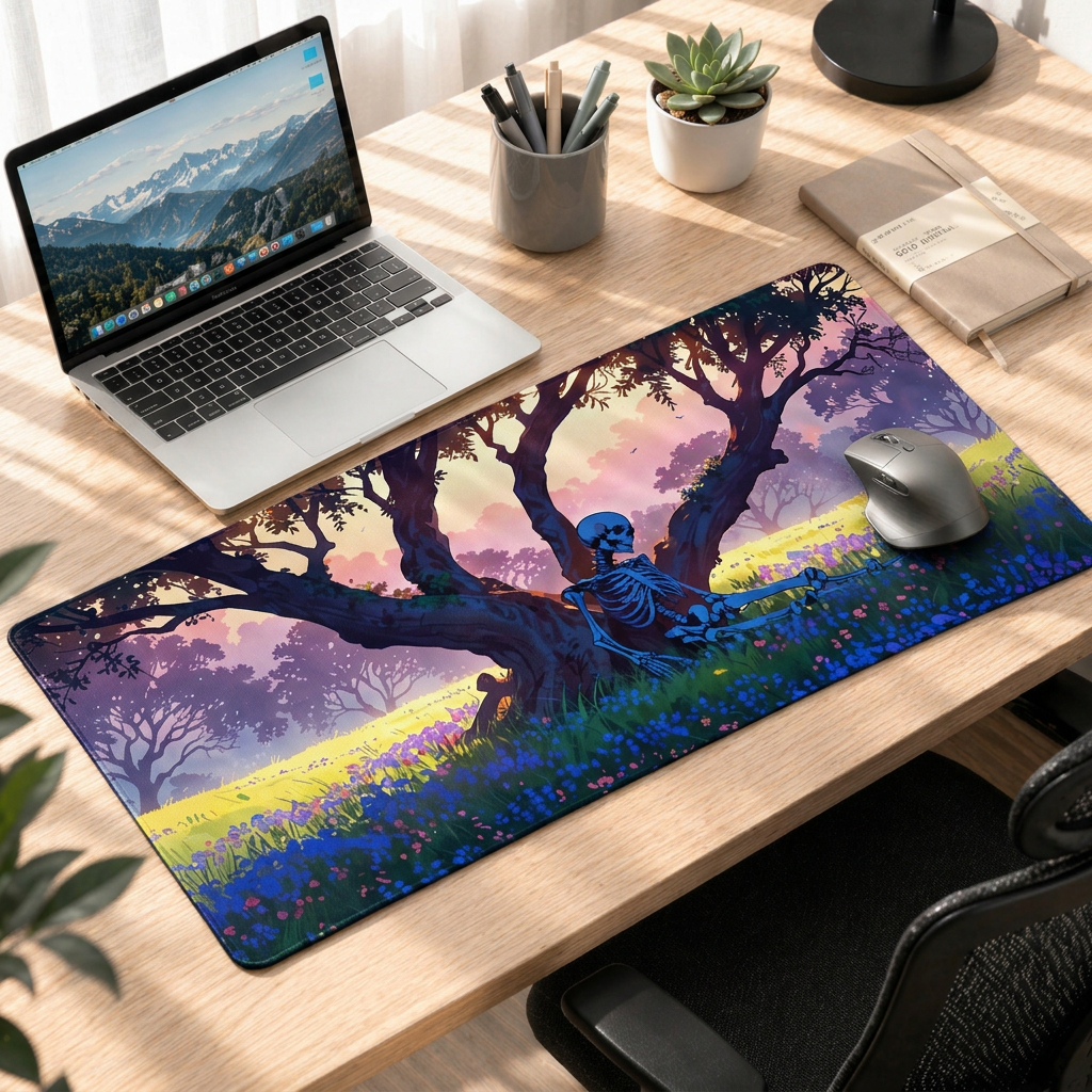 Eternal Rest Under Blooming Skies | Surreal Dreamscape Gaming Deskmat