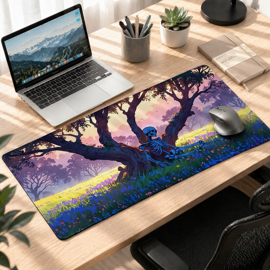Eternal Rest Under Blooming Skies | Surreal Dreamscape Gaming Deskmat