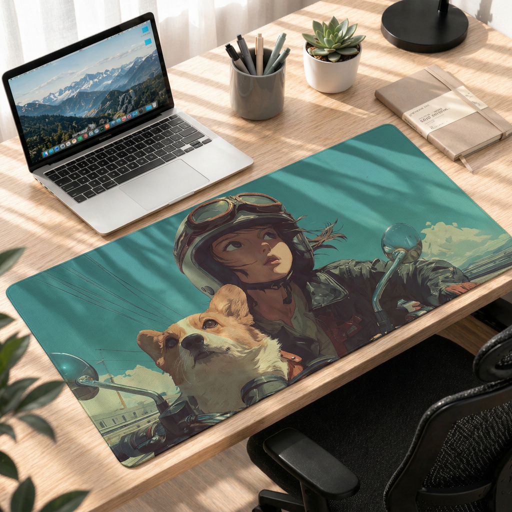 Sky Rider & Loyal Companion | Vintage Adventure Gaming Deskmat