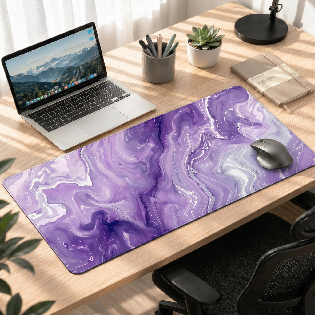 Lavender Marble Flow | Glossy Abstract Deskmat