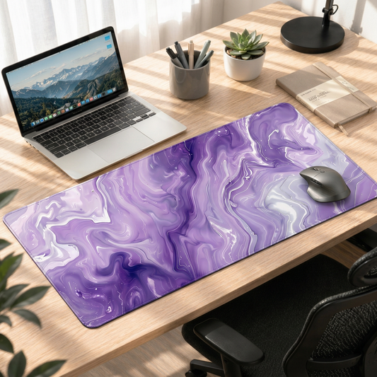 Lavender Marble Flow | Glossy Abstract Deskmat