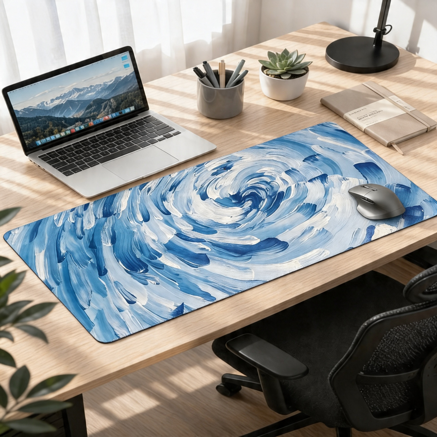 Ocean Brush Swirl | Artistic Wave Deskmat