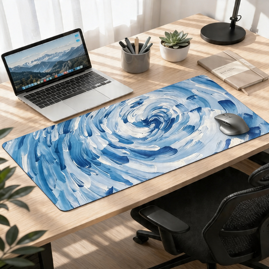 Ocean Brush Swirl | Artistic Wave Deskmat