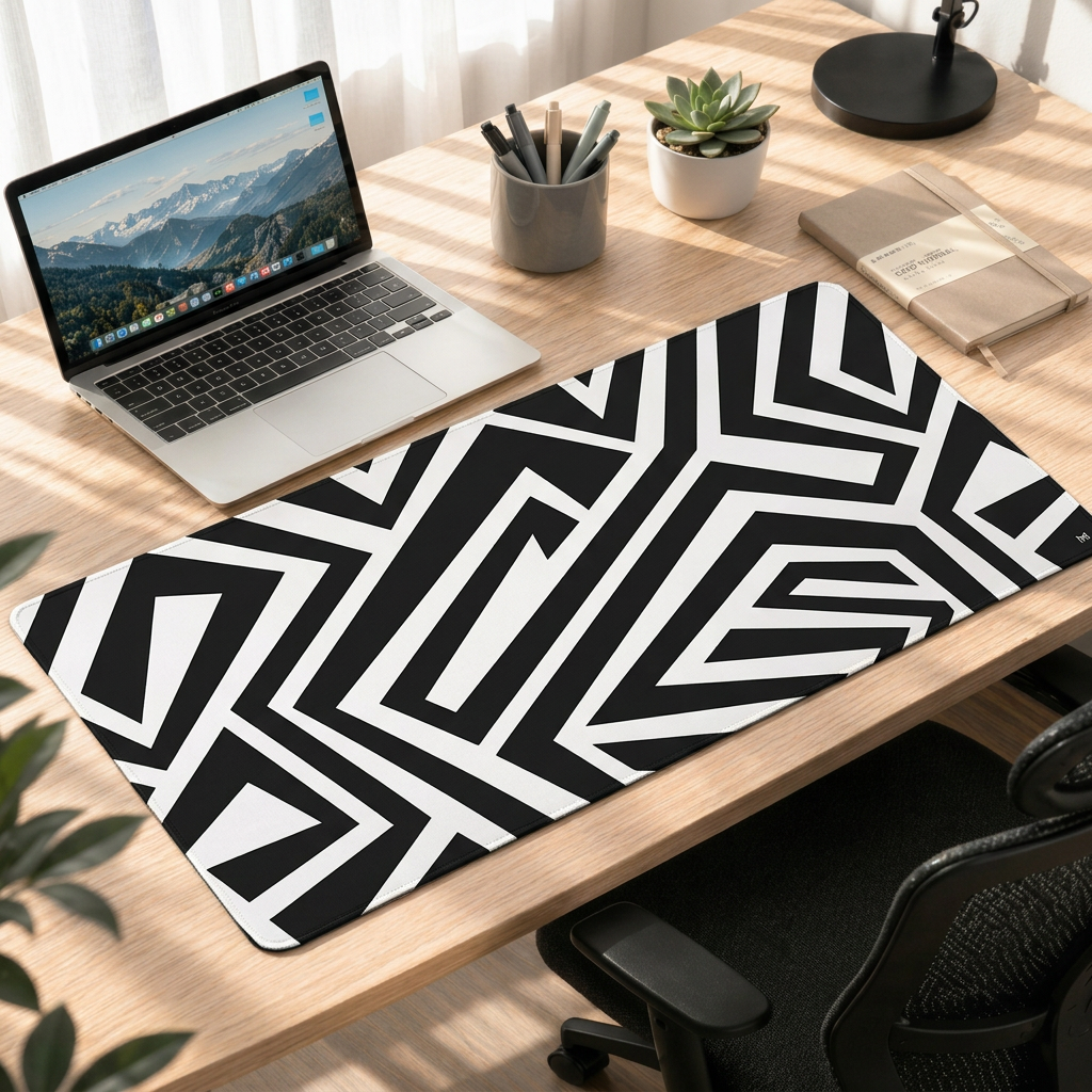 Monochrome Maze | Geometric Edge Deskmat