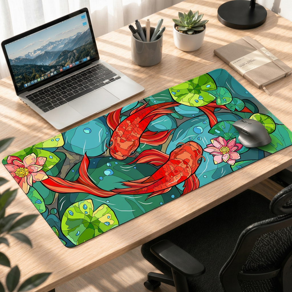 Crimson Koi Garden | Serene Pond Gaming Deskmat