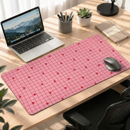 Blush Heart Grid | Cute Aesthetic Gaming Deskmat