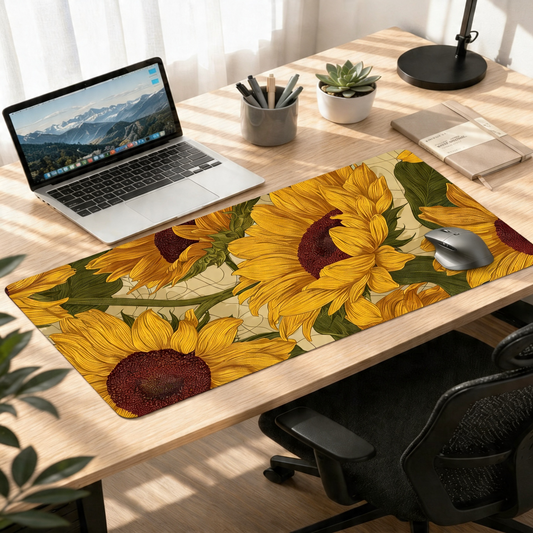 Golden Sunflower Bloom | Vintage Floral Gaming Deskmat
